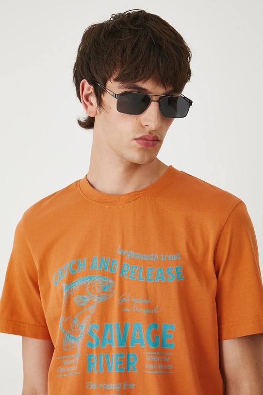 T-shirt bawełniany męski z nadrukiem pomarańczowy RW25-TSM214