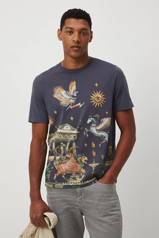 T-shirt bawełniany męski z kolekcji Lands of Legends – Olimp RW25-TSM255 niebieski RW25