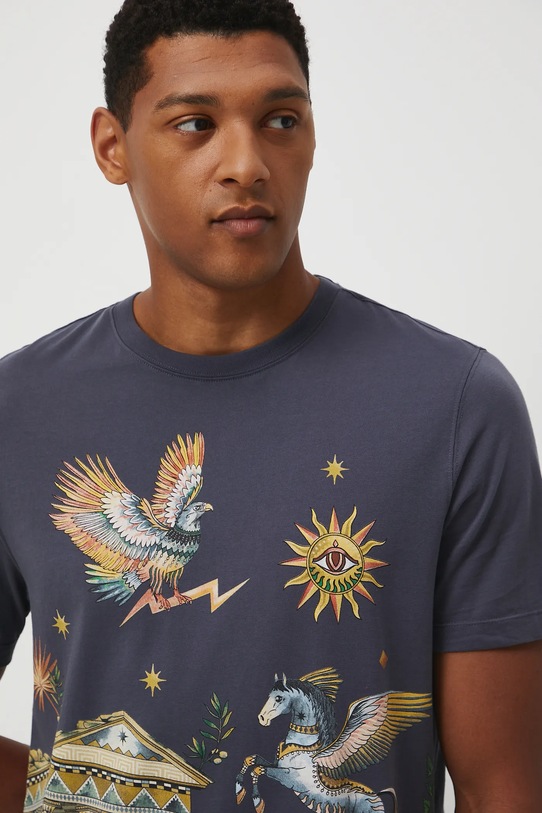 T-shirt bawełniany męski z kolekcji Lands of Legends – Olimp RW25-TSM255 niebieski