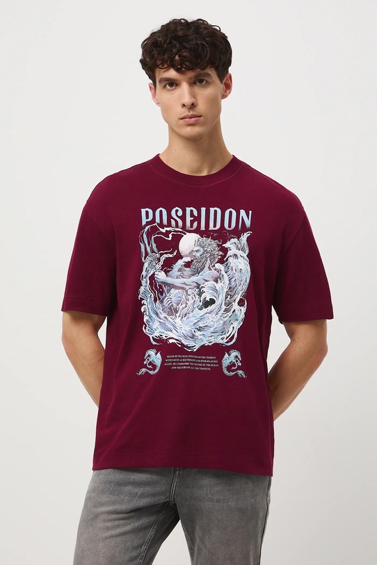 T-shirt bawełniany męski interlock z nadrukiem bordowy RW25-TSM302