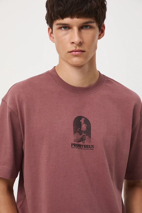 T-shirt bawełniany męski z nadrukiem różowy RW25-TSM304