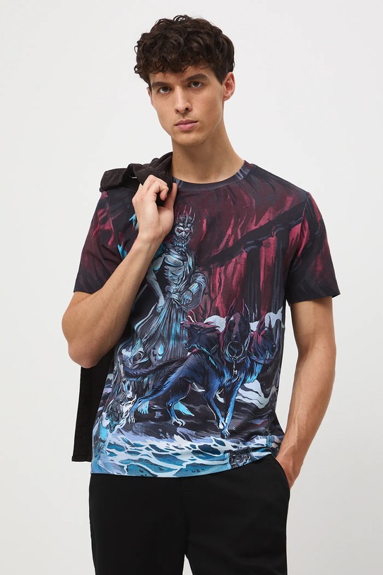 T-shirt bawełniany męski z elastanem wzorzysty wzorzyste multicolor RW25-TSM305