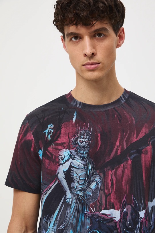 T-shirt bawełniany męski z elastanem wzorzysty multicolor RW25-TSM305