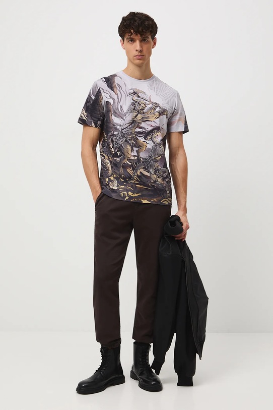 T-shirt bawełniany męski z elastanem wzorzysty RW25-TSM306 szary RW25