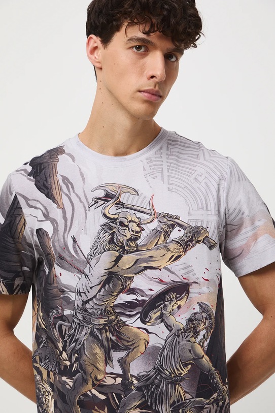 T-shirt bawełniany męski z elastanem wzorzysty szary RW25-TSM306