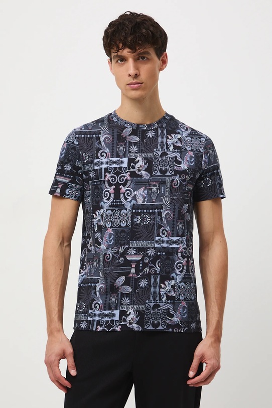 T-shirt bawełniany męski wzorzysty bawełna granatowy RW25-TSM312