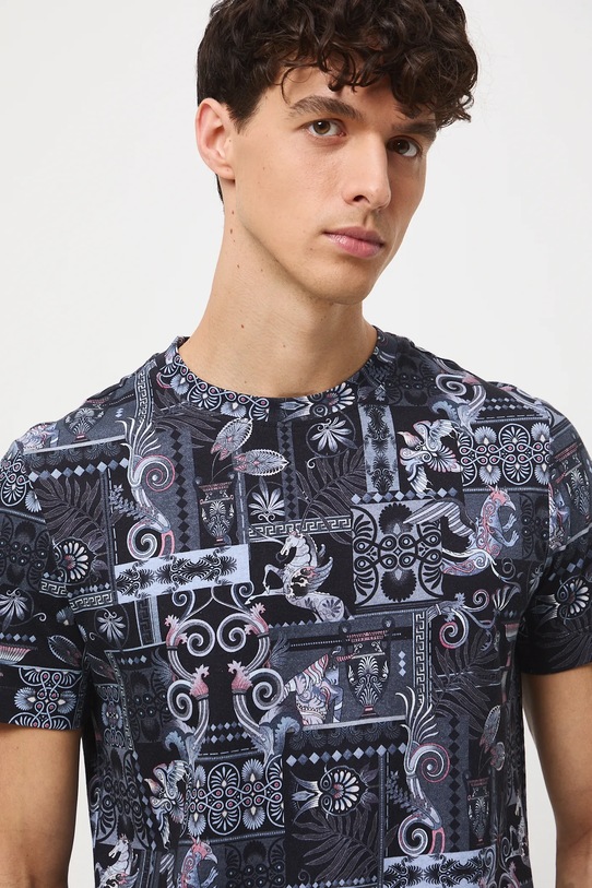 T-shirt bawełniany męski wzorzysty granatowy RW25-TSM312