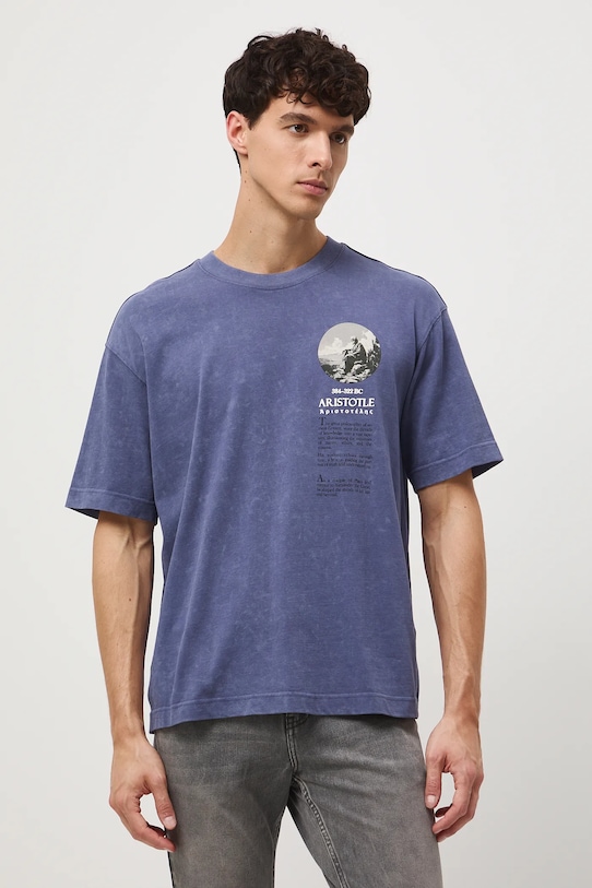 T-shirt bawełniany męski z kolekcji Science – Words of Wisdom RW25-TSM353 niebieski