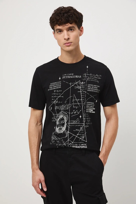 T-shirt bawełniany męski z kolekcji Science – Words of Wisdom RW25-TSM358 czarny RW25