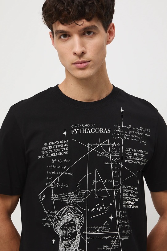 T-shirt bawełniany męski z kolekcji Science – Words of Wisdom RW25-TSM358 czarny