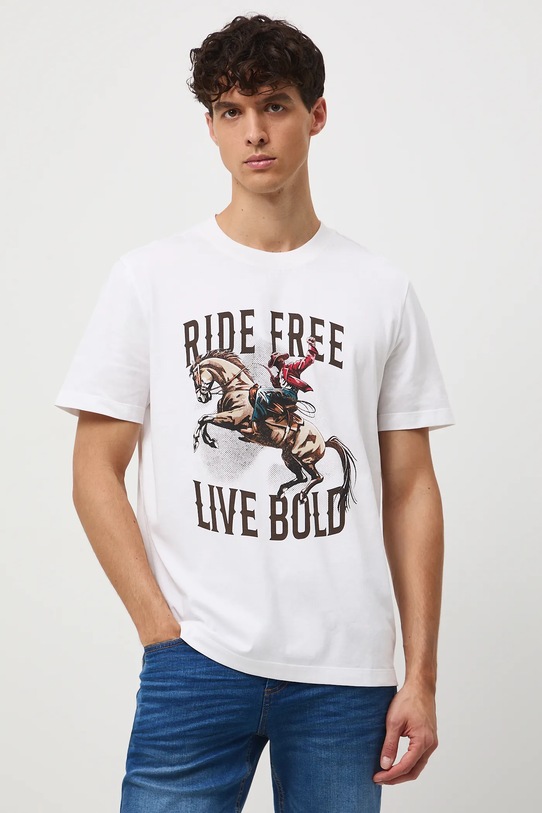 T-shirt bawełniany męski z nadrukiem biały RW25-TSM400