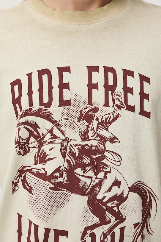 T-shirt bawełniany męski z nadrukiem RW25-TSM400 beżowy