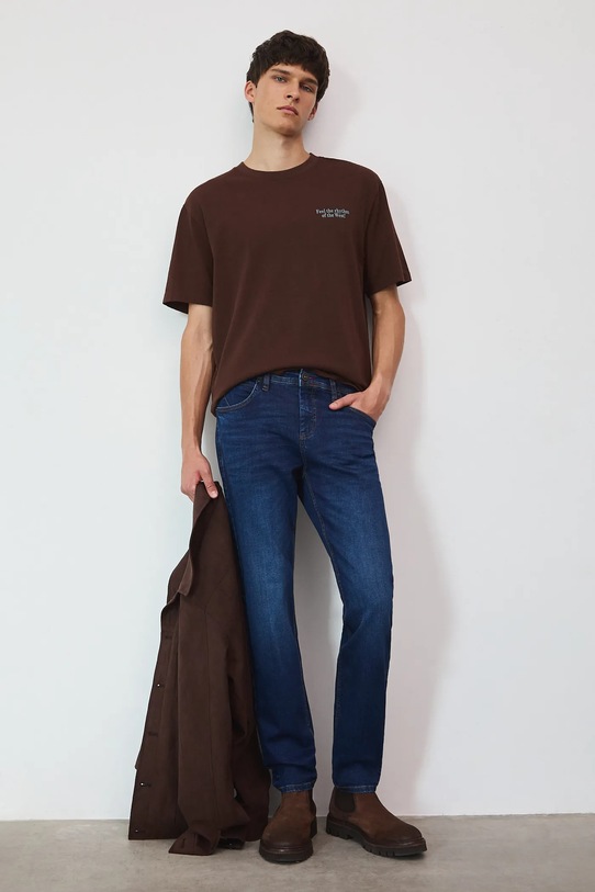 T-shirt bawełniany męski z nadrukiem RW25-TSM403 brązowy RW25
