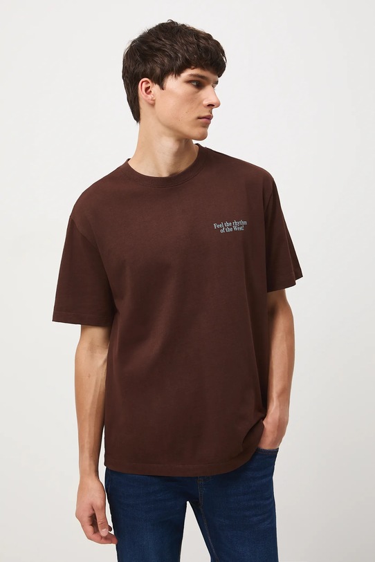 Odzież T-shirt bawełniany męski z nadrukiem RW25-TSM403 brązowy