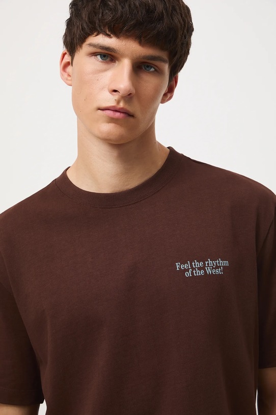 T-shirt bawełniany męski z nadrukiem RW25-TSM403 brązowy