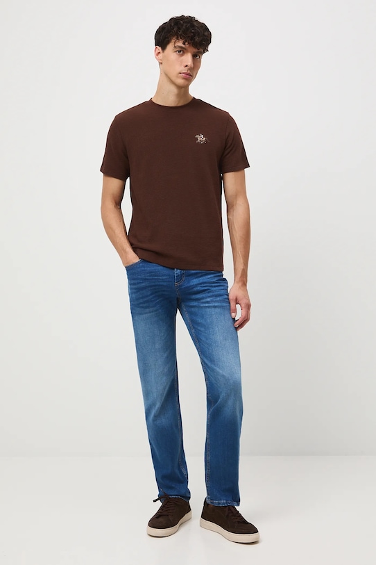 T-shirt bawełniany męski z ozdobnym haftem RW25-TSM407 brązowy RW25