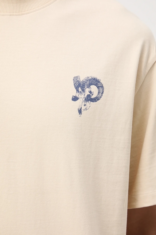 T-shirt bawełniany męski z nadrukiem RW25-TSM408 beżowy