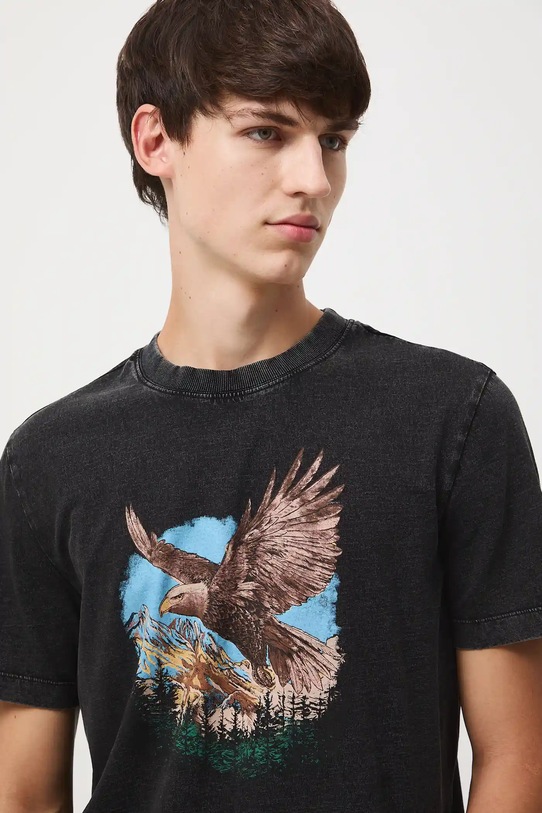T-shirt bawełniany męski z nadrukiem czarny RW25-TSM411