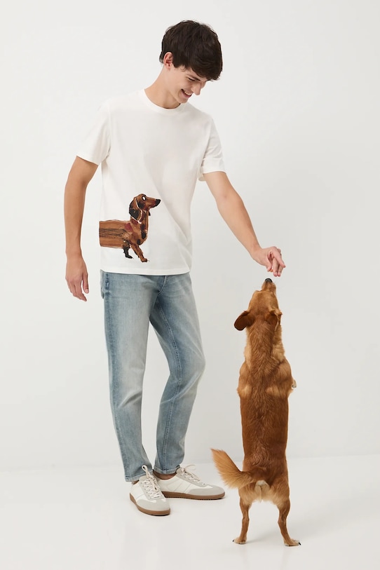 Medicine t-shirt bawełniany nadruk beżowy RW25-TSM451