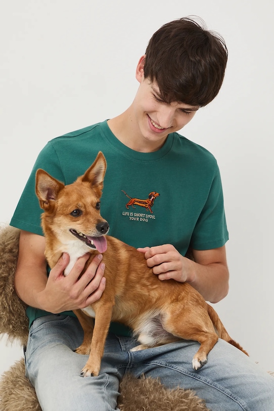 T-shirt bawełniany męski z okazji Dnia Psa – Zofia Różycka x Medicine bawełna turkusowy RW25-TSM452