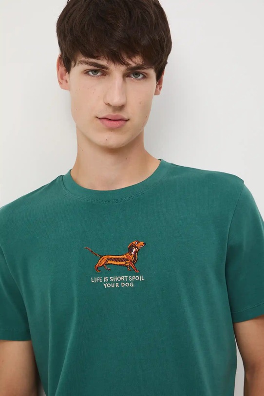 T-shirt bawełniany męski z okazji Dnia Psa – Zofia Różycka x Medicine RW25-TSM452 turkusowy