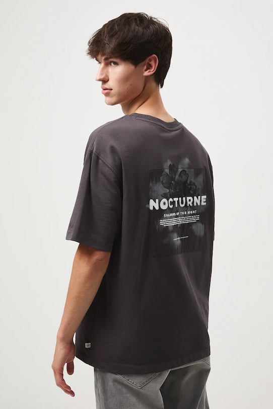 T-shirt bawełniany męski z nadrukiem okrągły szary RW25-TSM506