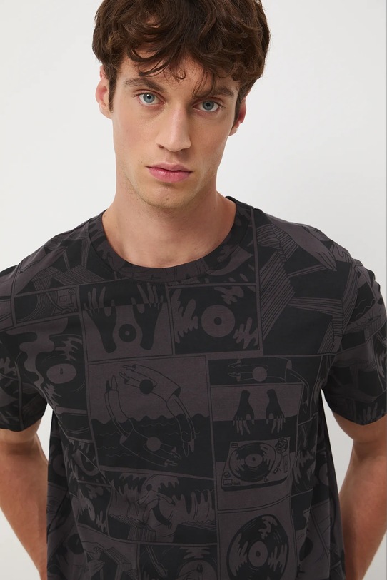 T-shirt bawełniany męski wzorzysty szary RW25-TSM601