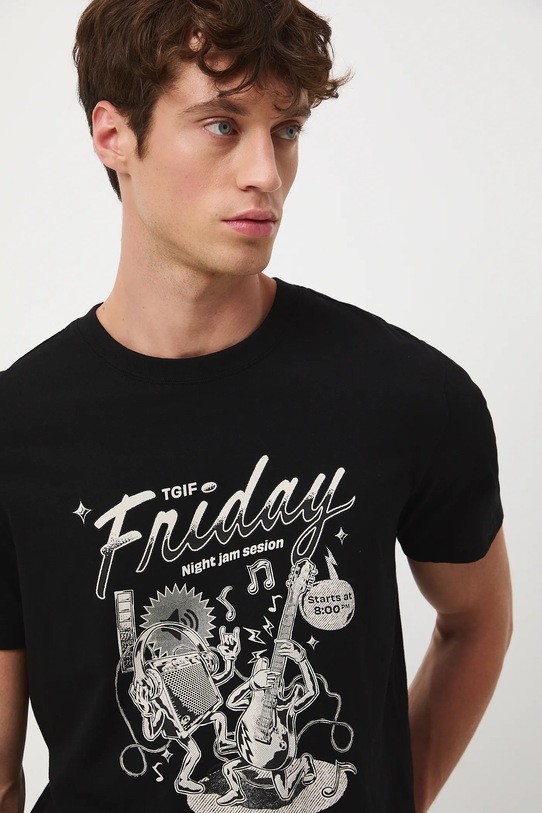 T-shirt bawełniany męski z nadrukiem okrągły czarny RW25-TSM603