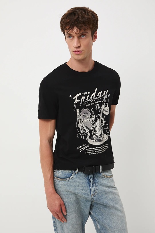 T-shirt bawełniany męski z nadrukiem czarny RW25-TSM603