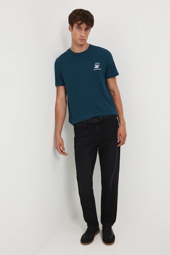 T-shirt bawełniany męski z ozdobnym haftem RW25-TSM605 turkusowy RW25