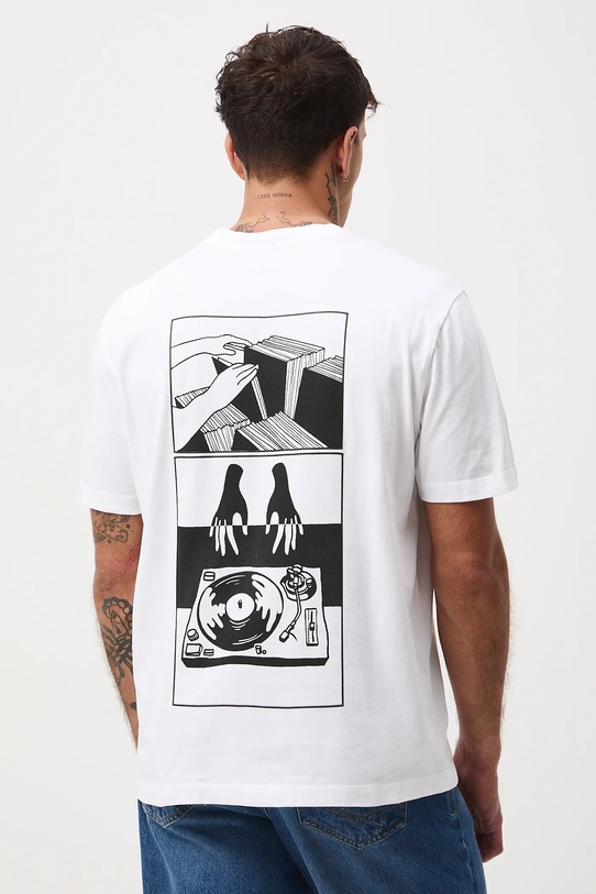 T-shirt bawełniany męski z nadrukiem okrągły biały RW25-TSM607