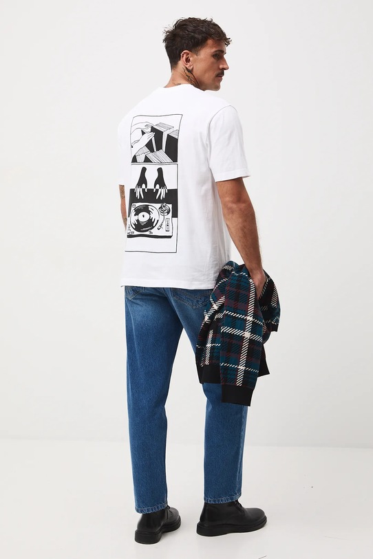 T-shirt bawełniany męski z nadrukiem biały RW25-TSM607