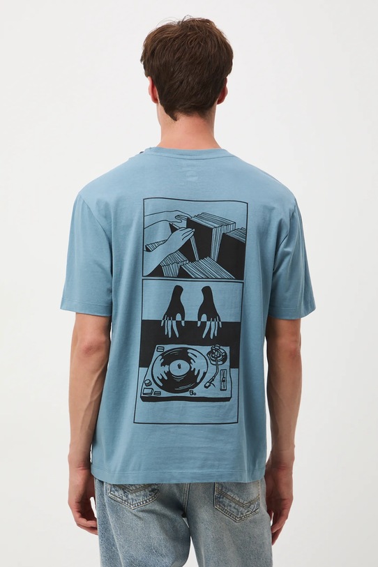 T-shirt bawełniany męski z nadrukiem niebieski RW25-TSM607