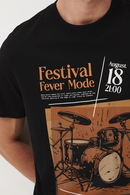 T-shirt bawełniany męski z nadrukiem RW25-TSM608 czarny