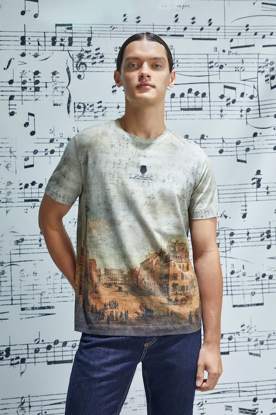 T-shirt bawełniany męski z elastanem z kolekcji Narodowy Instytut Fryderyka Chopina x Medicine wzorzyste multicolor RW25-TSM700