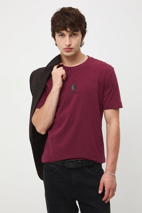 T-shirt bawełniany męski z elastanem z kolekcji Narodowy Instytut Fryderyka Chopina x Medicine RW25-TSM709 bordowy RW25