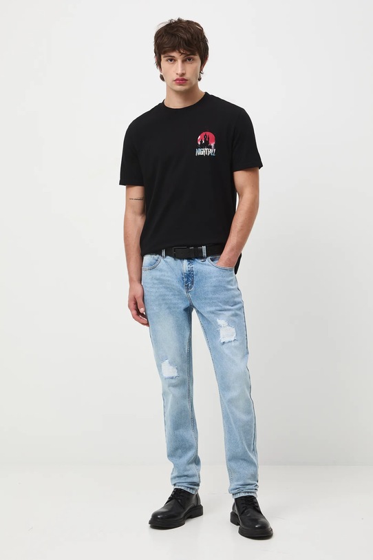 T-shirt bawełniany męski z nadrukami RW25-TSM715 czarny RW25