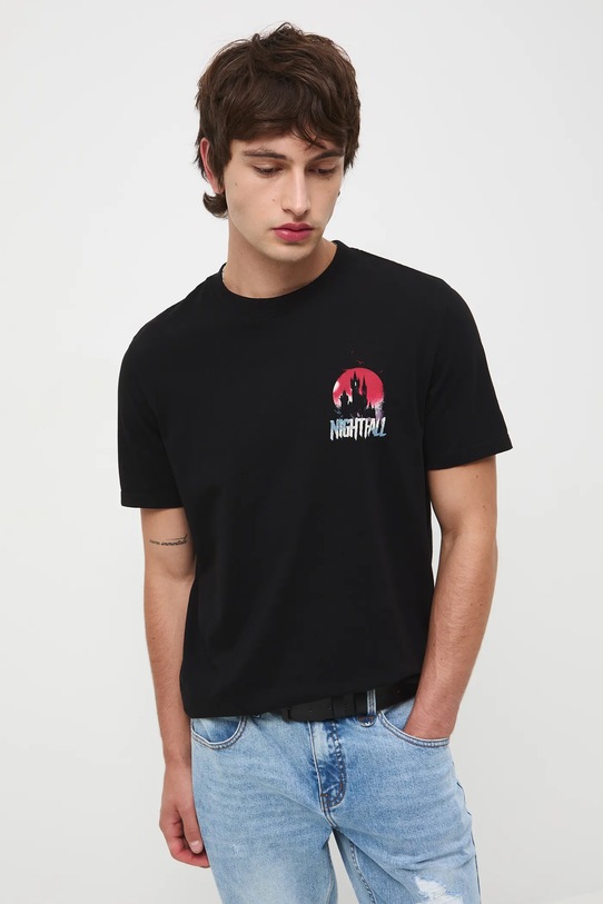 Odzież T-shirt bawełniany męski z nadrukami RW25-TSM715 czarny
