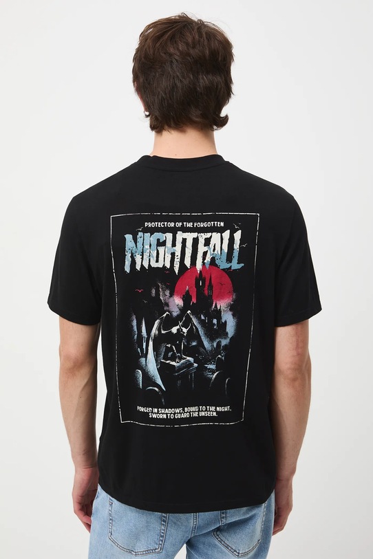 T-shirt bawełniany męski z nadrukami czarny RW25-TSM715