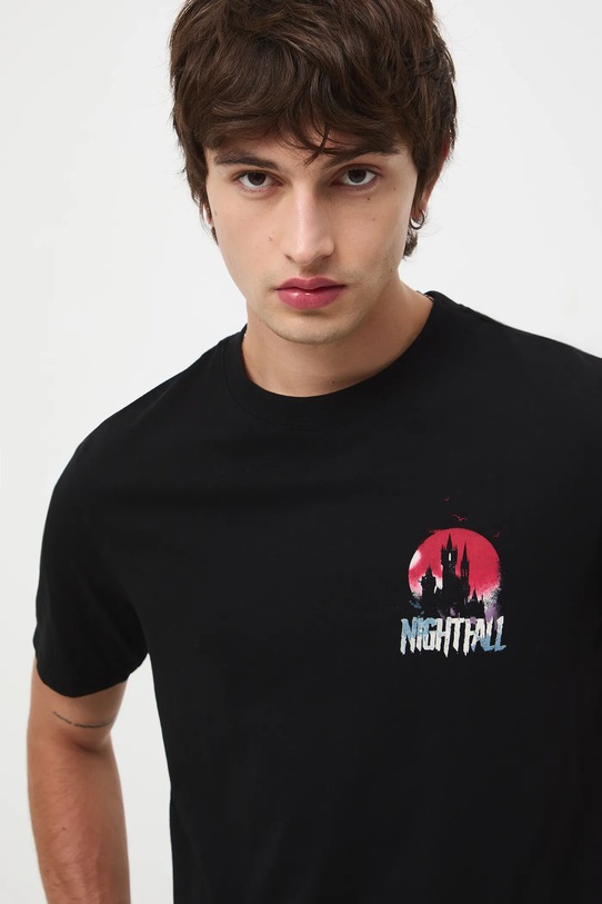 T-shirt bawełniany męski z nadrukami RW25-TSM715 czarny