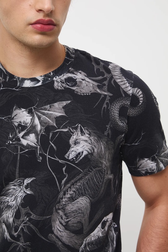 T-shirt bawełniany męski z elastanem wzorzysty RW25-TSM716 czarny