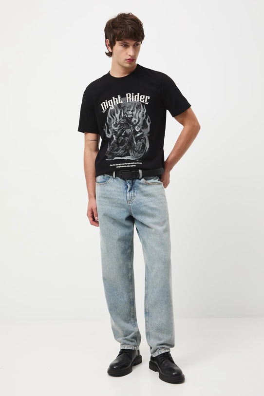 T-shirt bawełniany męski z nadrukiem okrągły czarny RW25-TSM717