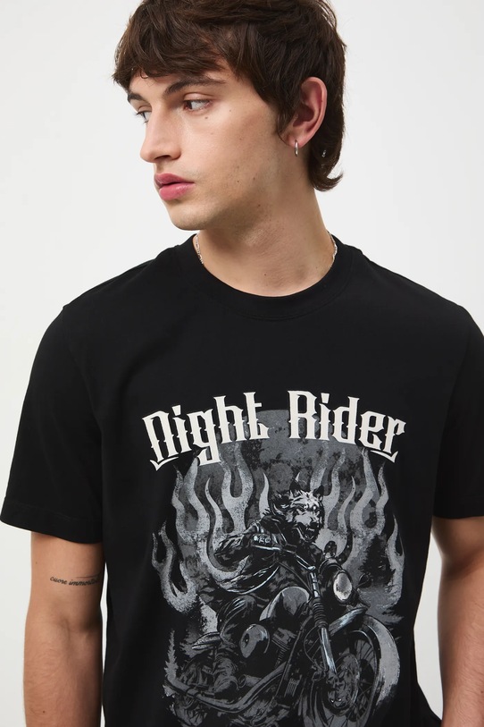 T-shirt bawełniany męski z nadrukiem czarny RW25-TSM717