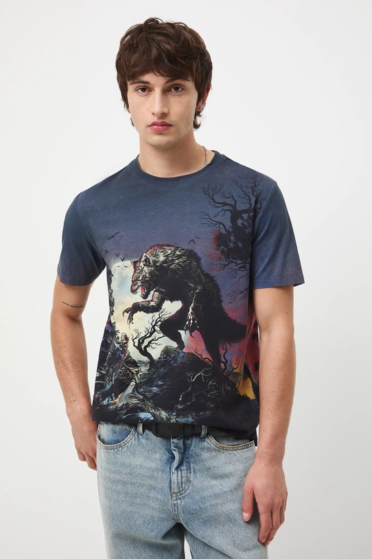 T-shirt bawełniany męski z elastanem wzorzysty multicolor RW25-TSM718