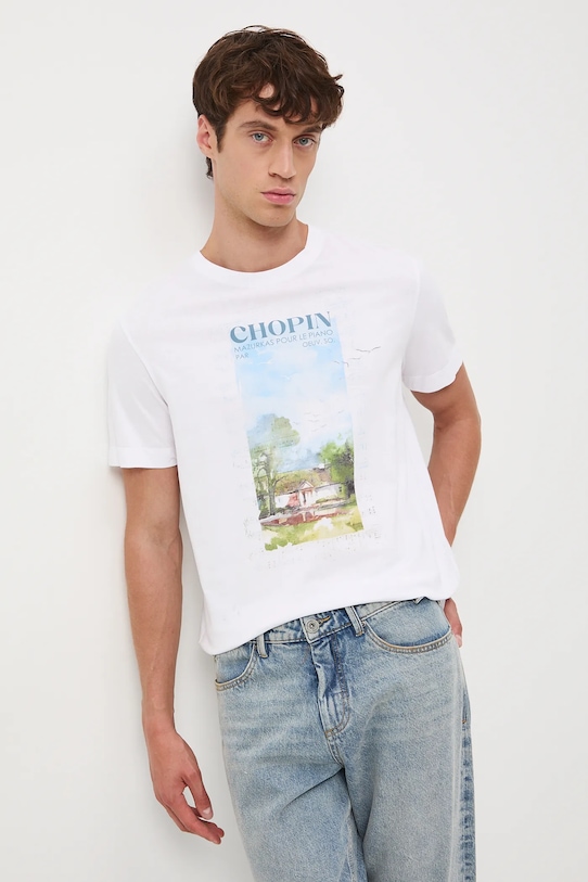 T-shirt bawełniany męski z kolekcji Narodowy Instytut Fryderyka Chopina x Medicine RW25-TSM753 biały RW25