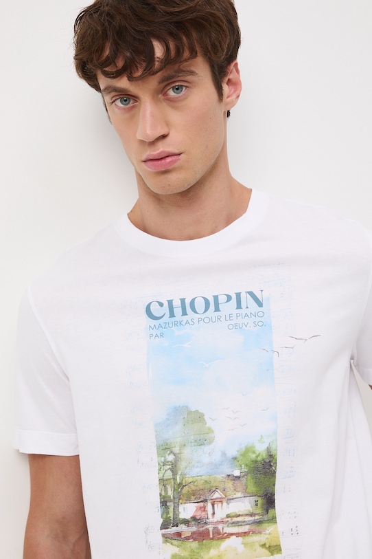 T-shirt bawełniany męski z kolekcji Narodowy Instytut Fryderyka Chopina x Medicine RW25-TSM753 biały