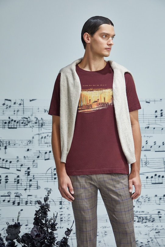 Medicine tricou din bumbac print burgundia RW25-TSM754