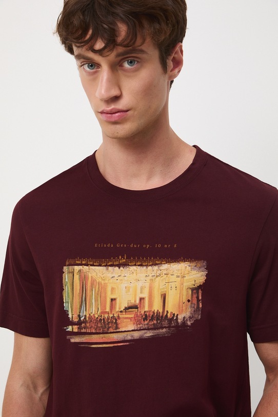 T-shirt bawełniany męski z kolekcji Narodowy Instytut Fryderyka Chopina x Medicine RW25-TSM754 bordowy RW25