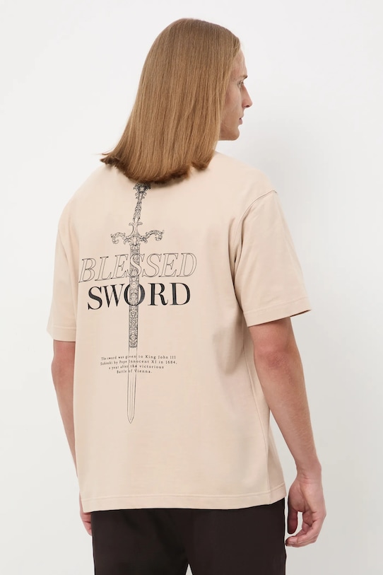 Bavlněné tričko pánské Královská kolekce relaxed béžová RW25-TSM861