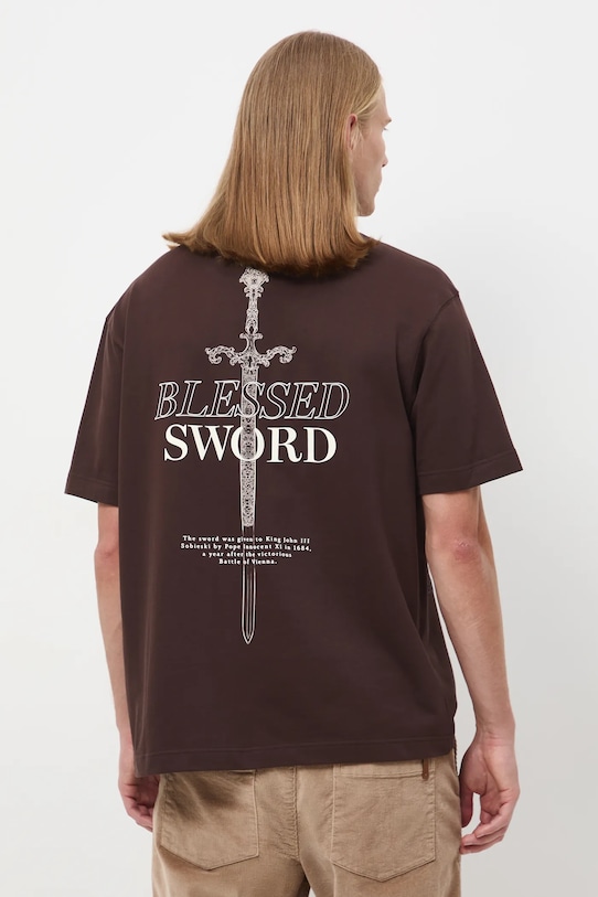 Bavlněné tričko pánské Královská kolekce relaxed hnědá RW25-TSM861